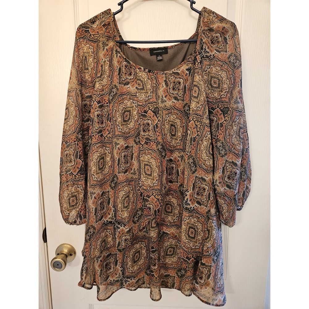 Tamara H Womens Geometric Boho Peasant Blouse 1X